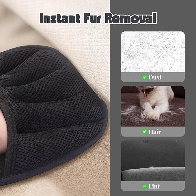 2 Pack Pet Hair Removal Gloves for Dogs & Cats, Reusable Five-Finger Electrostatic Hair Remover Tool, Cat & Dog Grooming Gloves for Shedding & Deshedding, Magic Brush for Laundry, Couch, Carpet