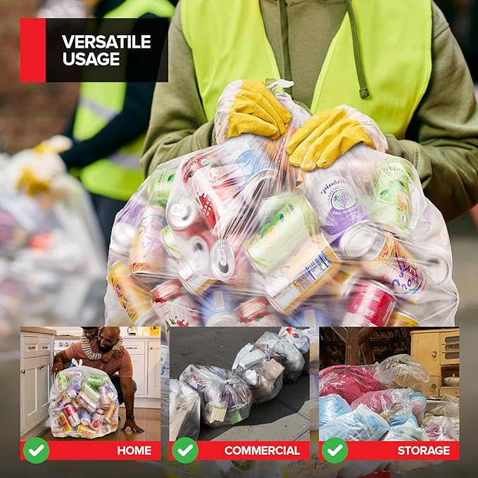 Stock Your Home Clear Trash Bags – 30-33 Gallon (250 Pack) – Disposable Leak-Resistant Garbage Can Liners for Office, Bathroom, Deli, Produce, Dog Poop, Cat Litter