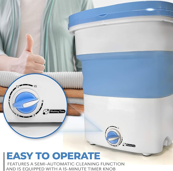 PURE CLEAN Portable Mini Washing Machine Lightweight Collapsible Bucket - Perfect for Camping, Travelling, Apartment, Dorm USA Brand - Pure Clean PUCWM33.5, light blue