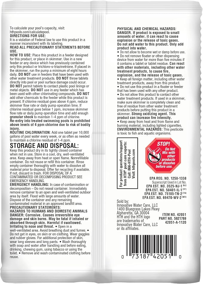HTH 42051 Swimming Pool Care 3" Chlorine Tabs Advanced, Swimming Pool Chlorinating Sanitizer, 8oz