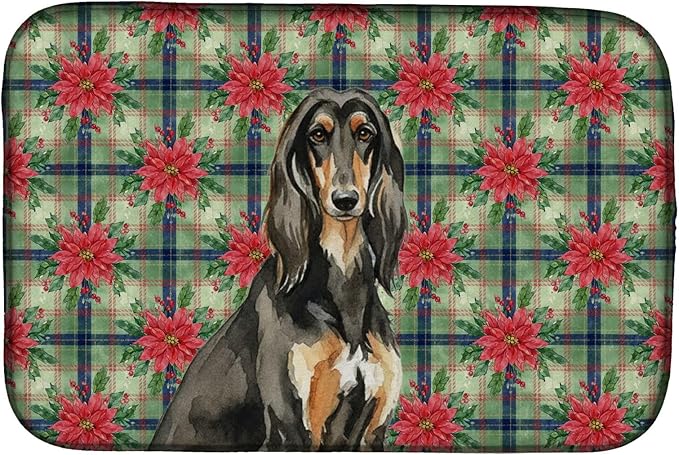 Caroline's Treasures Black & Tan Afghan Hound Christmas PoinsettIas Dish Drying Mat Absorbent Dish Drying Mat Pad for Kitchen Counter Dish Drainer Mat for Countertop, 14 x 21", Multicolor