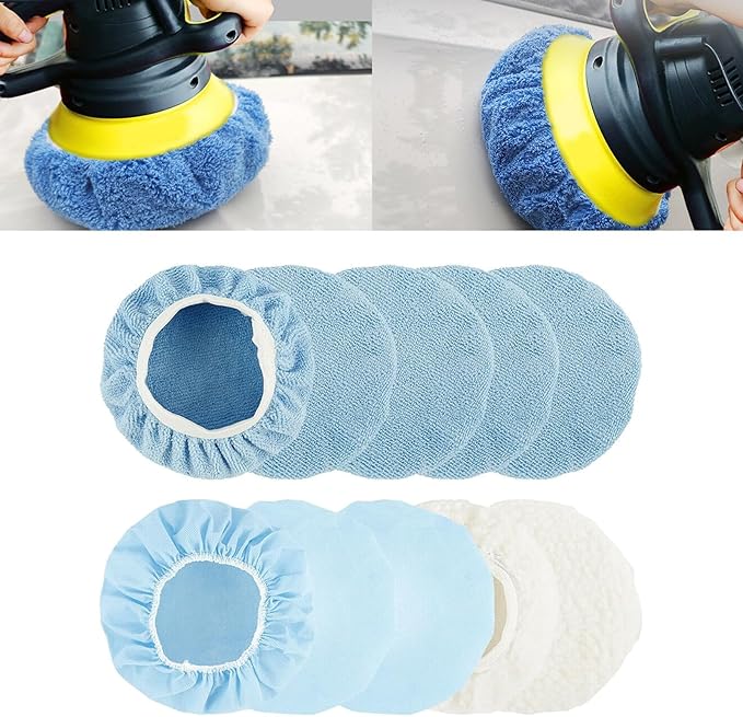 10Pcs Car Polishing Bonnet Buffing Pad Microfiber Woollen Buffing Pad for 9 to 10 inch car Polisher Wax Wash Buffer