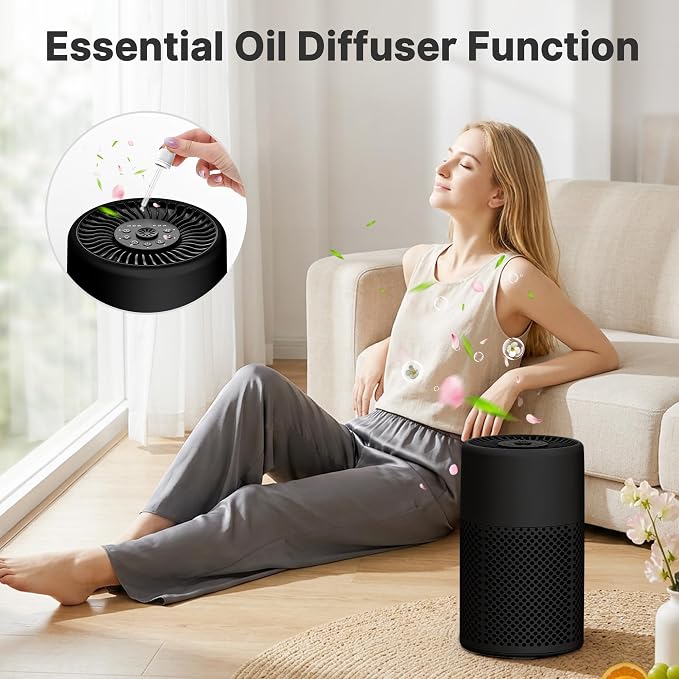 2 Pack Air Purifiers for Bedroom Home, True HEPA Filter for Dust, Smoke, Pet Dander, Small Air Purifier with Sleep Mode for Bedroom Office, Night Light Quiet 24dB, Fragrance Sponge, Black