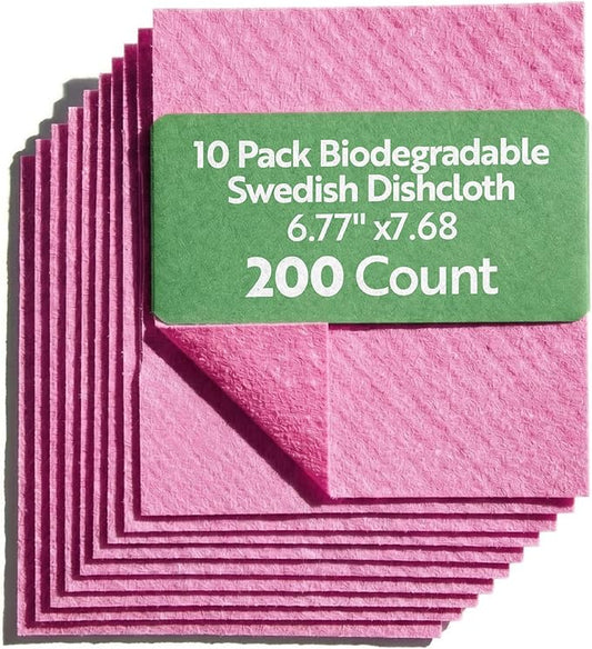 Restaurantware Swedish Dishcloths Pack of 200 Cellulose Reusable Absorbent Pink Kitchen Towels, Washable Quick-Dry Dish Towels, Sustainable Pink Cleaning Cloths Super-Absorbent Biodegradable Odorless