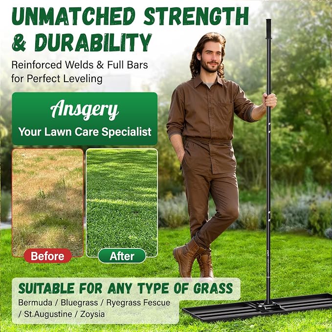 Lawn Leveling Rake 36X12 inch,Lawn Leveler with 78" Long Handle,Heavy Duty Ground Leveler for Yard,Sand,Dirt,Golf and Farm,Effort Saving Lawn Leveling Tool,Landscape Leveling Rake