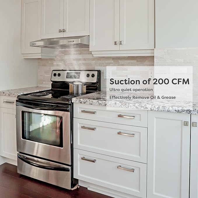 CIARRA Ductless Range Hood 30 inch Under Cabinet Hood Vent with 3 Speed Exhaust Fan Push Button Ducted and Ductless Convertible