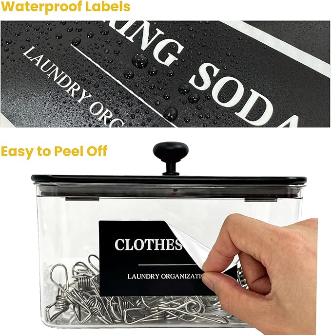 Dryer Sheet Holder Black Lid, Laundry Dryer Sheet Container Clear Detergent Pods Dispenser with Labels, Laundry Detergent Sheets Holder for Laundry Room Decor and Accessories