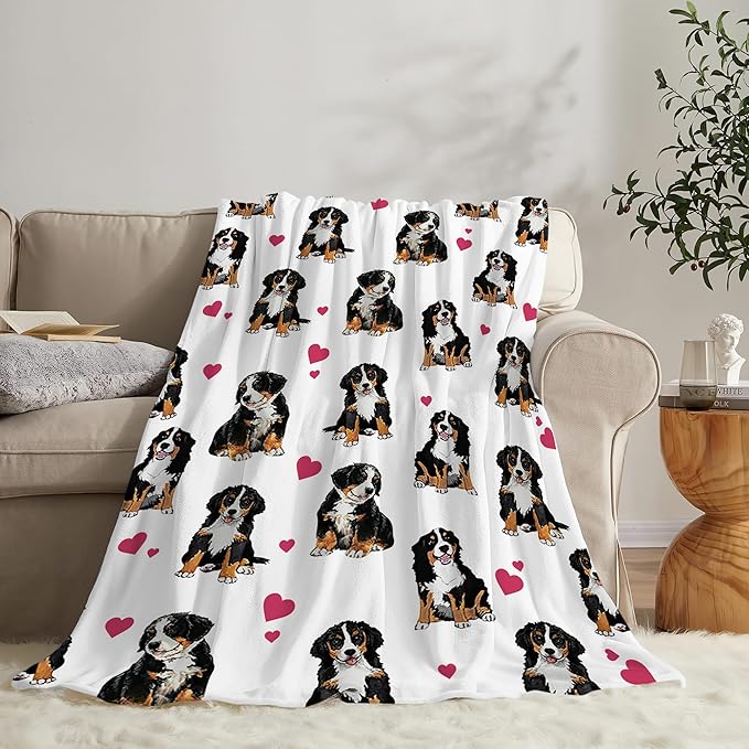 Bernese Mountain Dog Blanket Bernese Mountain Dog Gifts and Decor Cute Dog Throw Blanket Dog Blanket for Girls Women Kids Adults Soft Warm Cozy Fleece Blanket for Couch Sofa Bed 80"x60"
