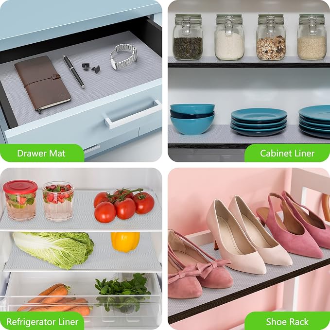 Shelf Liners for Kitchen Cabinets Refrigerator Liners Waterproof Kitchen Cupboard Liner Non-Slip Drawer Mats EVA Material Non Adhesive Fridge Mats for Shelves - Clear 17.5 x 393.7 Inches