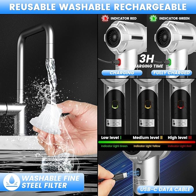 Car Vacuum Portable Cordless with 18000PA Super Suction, 4 in 1 Portable Air Blower/Car Vacuum 90°Foldable Handheld Rechargeable Brushless Motor, Gifts for Mother's Day for Home, PC