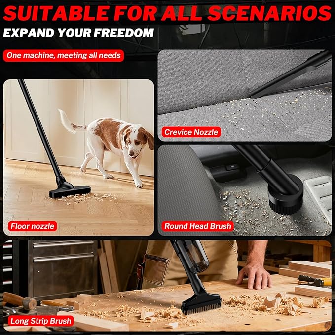 Cordless Vacuum Cleaner for Milwaukee 18V Battery, 6 in 1 Handheld Electric Vacuum Cleaner with HEPA Filter and LED Light, 46 CFM Portable Hand Vacuum for Floor, Carpet, Car (Battery Not Included)