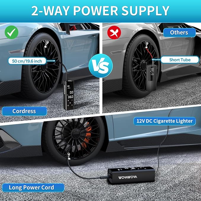 Tire lnflator Portable Air Compressor, 150PSI Cordless & 4X Faster Inflation, 12000 mAh Air Pump, 7.4" Touch Full Screen, Tire Pump with Tire Gauge Pressure for Car/Motorcycle/Bike, Dual-Use Type