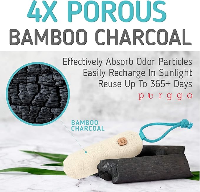 PURGGO Bamboo Charcoal Air Purifying Bag - Lasts 365+ Days - Shoe Deodorizer, Odor Eliminator - No Chemicals - Air Freshener for Shoes and Closet - Remove Odor Naturally [2 Pack] [Beige]