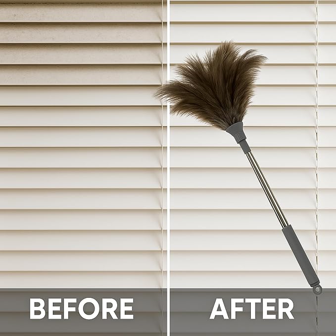 Ostrich Feather Duster, 79 Inch (2m) Extra Long Extendable Telescopic Handle Cleaning Tool, Natural Soft Feather Brush for High Ceiling Fan, High Shelves and Home Cleaning