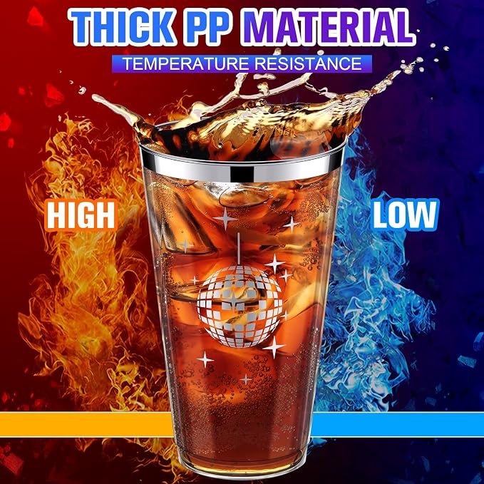 Funtery Disco Ball Cups Bulk 16oz Disposable Disco Plastic Cups Supplies 70s 80s 90s Party Hot and Cold Drinks for Bachelorette Wedding Picnic Supplies(100 Pcs)