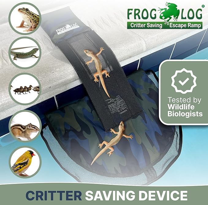 SWIMLINE HYDROTOOLS Frog Log - Small Animal Saving Escape Ramp for Pools & Spas - Heavy Duty Material Pool Critter Escape Ramp - Reduces Maintenance - Camo