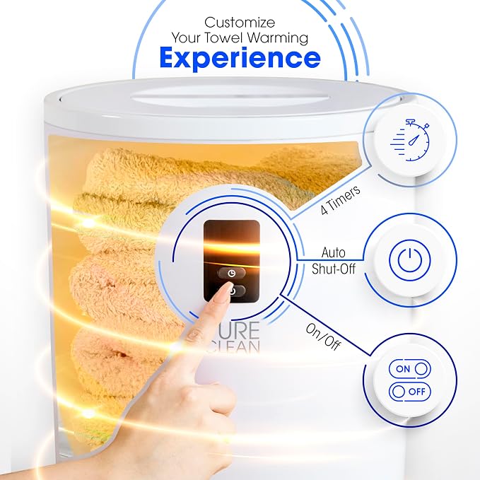 PureClean Towel Warmer Bucket, Portable Blanket Heater for Bathroom and Spa, Customizable Fragrance, Auto Shut-Off, Fits 2 Large Towels, Blankets and Bathrobes, LED Display, Adjustable Timer, Taupe