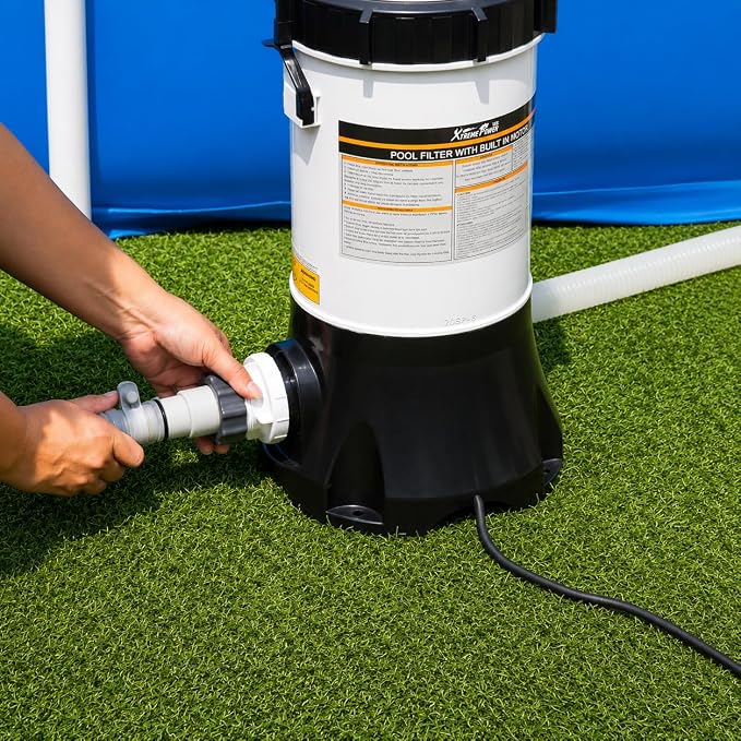 XtremepowerUS Pool Cartridge Filter System Built-in Pump 1.5" Fitting 1,500 GPH for Above Ground Swimming Pool Pressure Gauge Pool Filter Filtration System -Improved Water Clean & Clarity