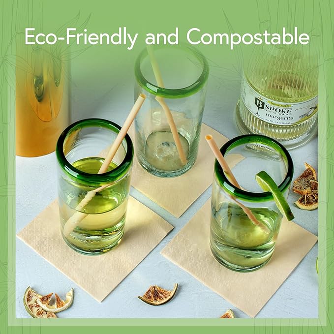 100% Bamboo Disposable Cocktail Napkins (50-Pack) | 2-Ply FSC Certified | Biodegradable Drink Napkins for Party, Home or Commercial Use | 4.5 x 4.5 Inch Folded | Ideal for Serving Drinks
