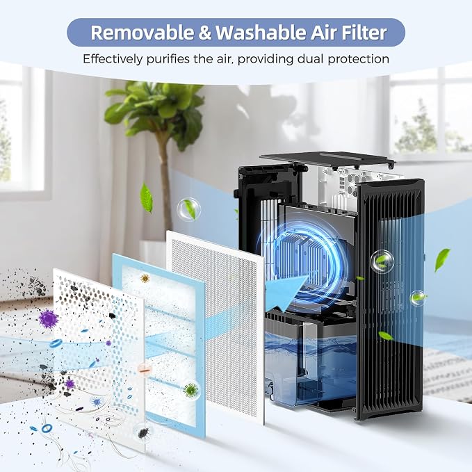 Dehumidifier, Dehumidifiers for Home(1000sq.ft), 98 OZ Dehumidifier Washable Air Filter, Dehumidifiers for Basement with Drain Hose, Auto Shut Off, Timer Setting, Humidity Display, Gray