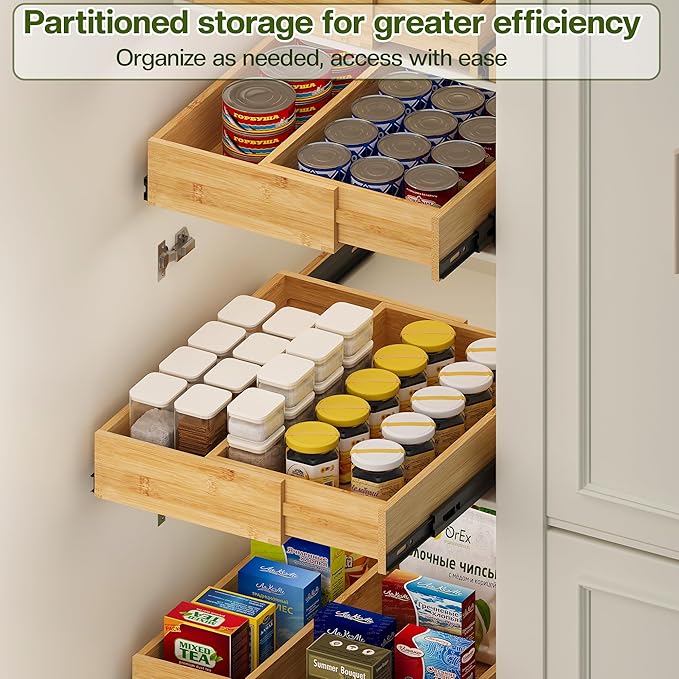 BAMEOS 2-Pack 14" to 20" Adjustable Width Soft Close Slide Out Bamboo Wood Drawer Organizer for Kitchen,Pantry, Bathroom & Under Sink, 2-Pack Wooden Storage, 21" Depth, 66 lbs Capacity