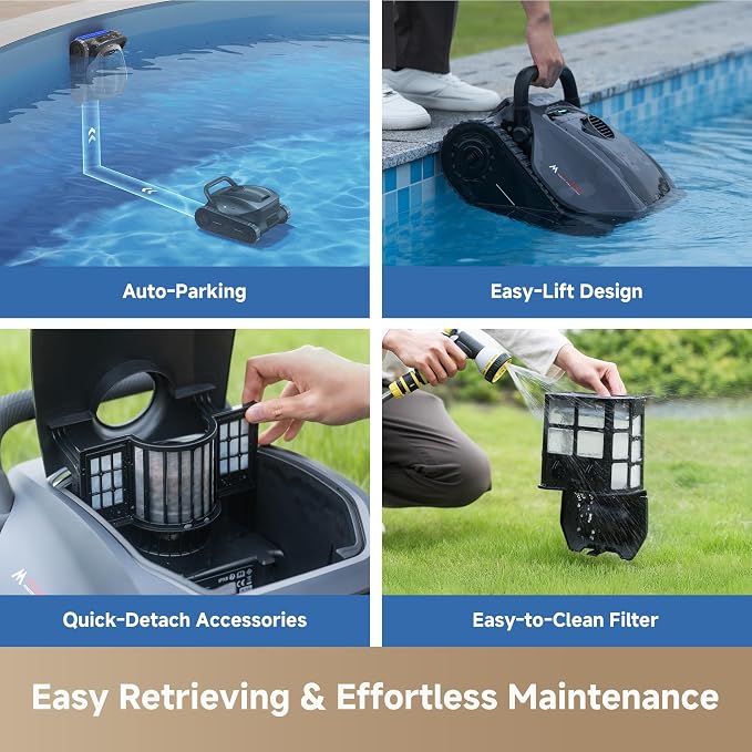 MOVA Diver A10 Cordless Robotic Pool Vacuum Cleaner with Fine Filter, 240min Runtime, Wall Climbing & Double-Pass Waterline Scrubbing, AI-Powered Edge Cleaning & Path Planning, Auto Parking, 8 Modes