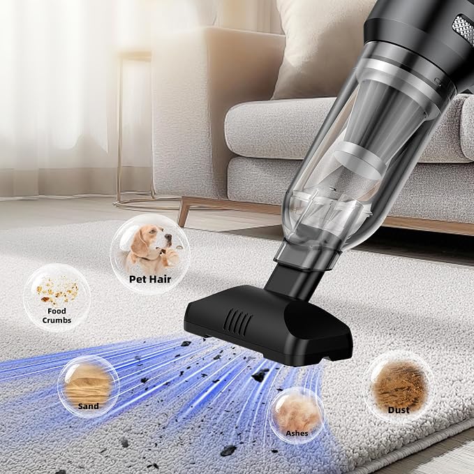 Car Vacuum Portable Cordless with 18000Pa Suction, 4 in 1 Air Duster & Mini Vacuum Cleaner High Power Foldable Rechargeable, Brushless Motor Handheld Vacuum Cordless for Home Office Pet Hair
