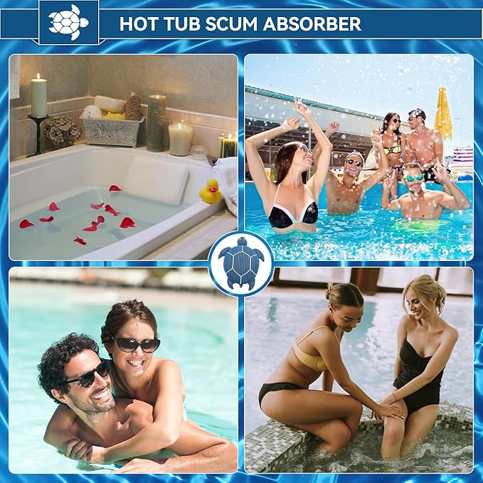 6 Inches Hot Tub Scum Absorber,Hot Tub Sponge for Scum Reusable Spa & Pool Cleaner Hot Tub Oil Absorbing Scum Absorber Keeps Water Clean,Eliminates Scum & Dirt,Blue,2 Pack