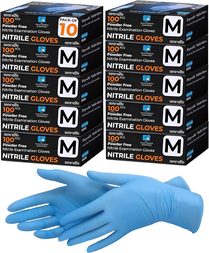 Serenelife Soft Industrial Gloves, Nitrile and Vinyl Gloves, Powder-Free, Textured Grip, Ideal for Cleaning, Food Service, Automotive, Household Work