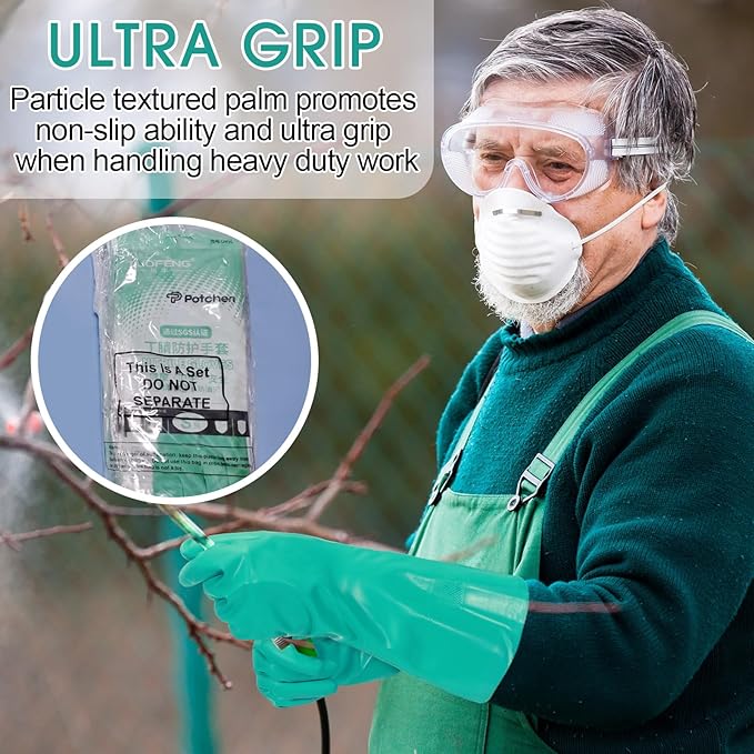Potchen 10 Pairs Chemical Resistant Gloves Heavy Duty Thick Nitrile Gloves Bulk for Cleaning, Resist Household Acid, Alkali and Oil (Small)