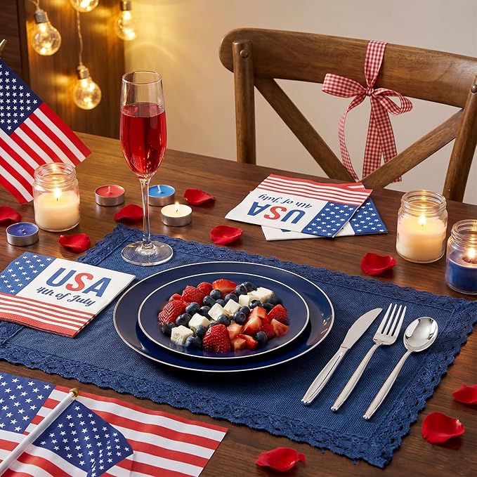 I00000 150Pcs Blue Plastic Plates,Hanukkah Plastic Plates,Navy Blue Disposable Plates with Silverware include 30 Dinner Plates10.25,30 Dessert Plates10.25,90 Silver Silverware Set for Party