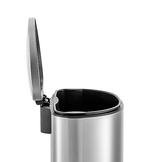 QUALIAZERO 50L/13 Gallon Stainless Steel Trashcan, Soft Close Lid & Smudge-Free Finish, Ideal for Home and Business Use, D Shape (Stainless Steel)