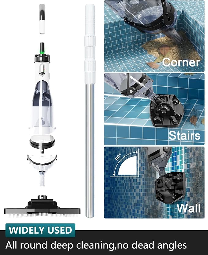 FOTING Cordless Pool Vacuum for Above Ground Pool 19.5 GPM, All-Angle Head&LED Display,Handheld Rechargeable Spa Vacuum Cleaner for Inground Pools for Hot Tub, Debris,Shallow Steps