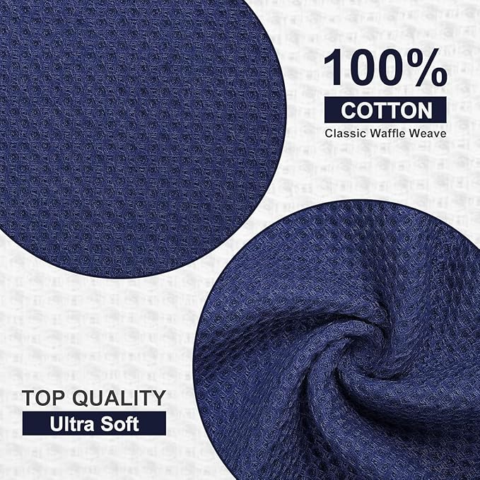 Homaxy Kitchen Towels and Dishcloths Set, 12 x 12 and 13 x 28 Inches, Set of 8 100% Cotton Waffle Weave Kitchen Towels, Super Soft and Absorbent Dish Cloths, Navy Blue