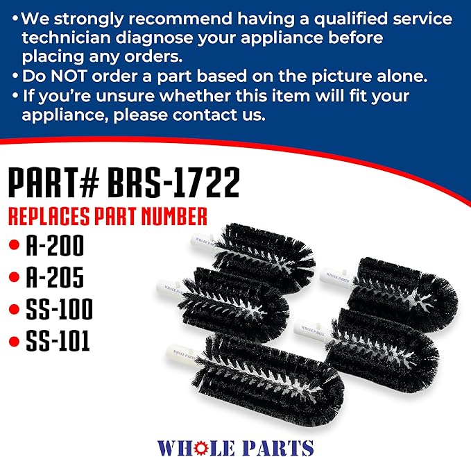 Upgraded Whole Parts Electric Glass Washer Replacement Brush Set Part# BRS-1722 - Replacement & Compatible with Some Bar Maid Glass Washers