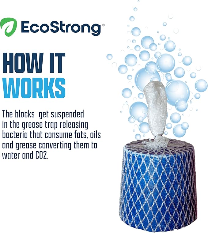 Eco Strong Commercial Grease Trap Treatment | Interceptor Grease Cleaner | Drop In Microbial Block Continually Digests Fats & Eliminate Odors (2 lbs)