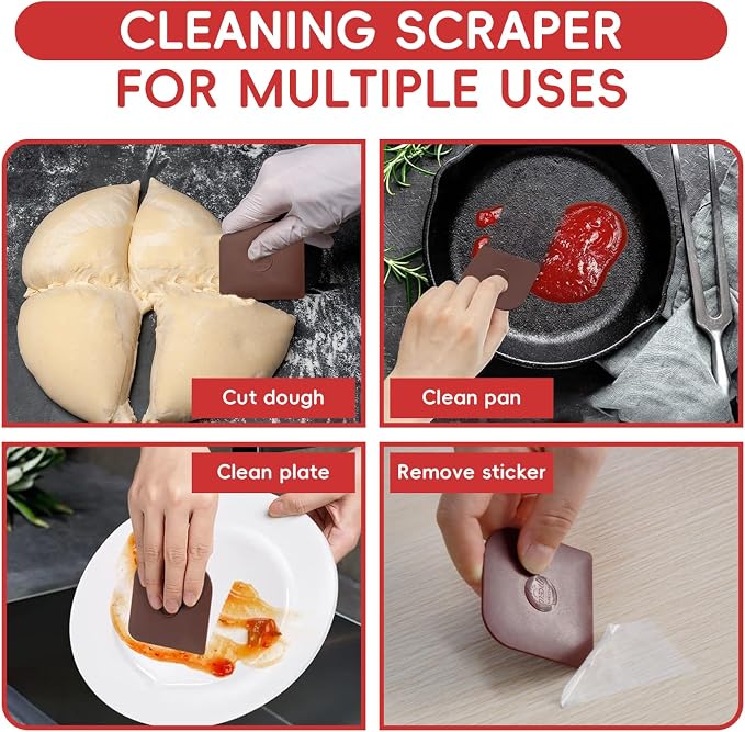 Cast Iron Scrubber & Pan Scraper 10 Pcs with Long Handle | 316 Cast Iron Cleaner Chainmail Scrubber for Cast Iron Pan Skillet Cleaner Non-Slip, Food Safe