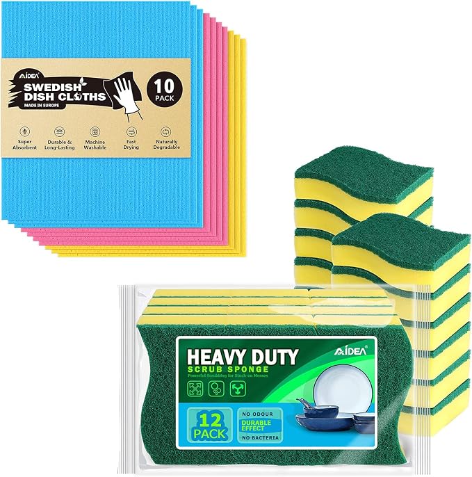 AIDEA Heavy Duty Scrub Sponge-24Count, Cleaning Scrub Sponge, Stink Free Sponge, Effortless Cleaning Eco Scrub Pads for Dishes,Pots,Pans All at Once,Size: 4.3"x 3.12" x 1.2"