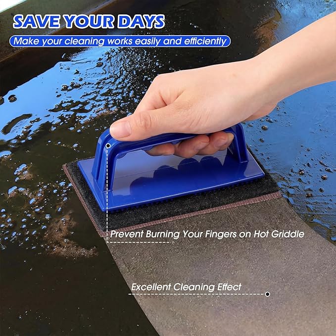Reallnaive 124 Pcs Griddle Cleaning Kit Screen Holder Grill Screens Cleaning Pads Heavy Duty Abrasive Mesh Pads for Flat Tops, Cast Iron, Stainless Steel Griddle Cleaner Accessories Bundle (Blue)