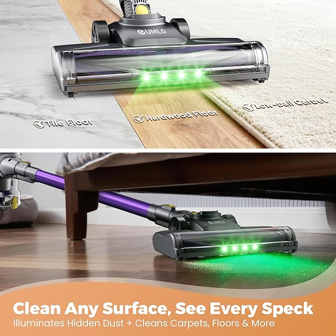 UML0 Cordless Vacuum Cleaner, 40Kpa Powerful Suction Stick Vacuum Cleaners for Home, 45 Mins Runtime, 1.6L Dust Box, Anti-Tangle, 8-in-1 Rechargeable Vacuum for Hardwood Floor,Carpet,Pet Hair