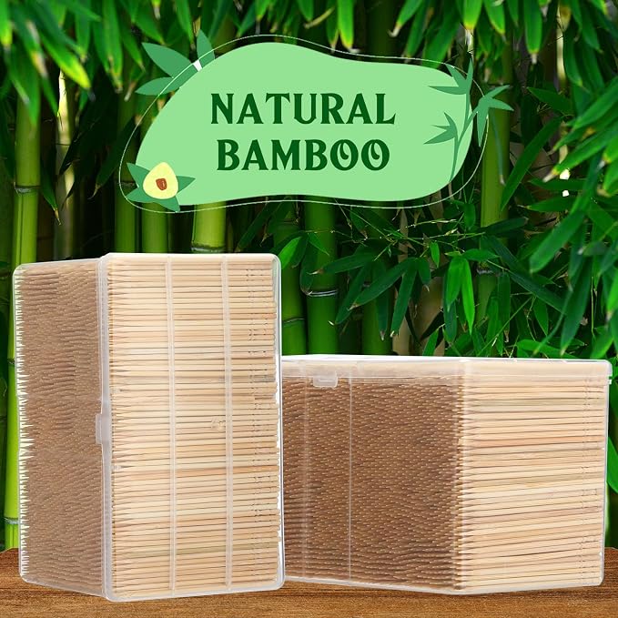 Jerify 15000 Pcs Bamboo Wooden Toothpicks Bulk for Teeth Cleaning Round Wood Toothpicks with Clear Plastic Storage Box for Appetizers Food Party Barbecue