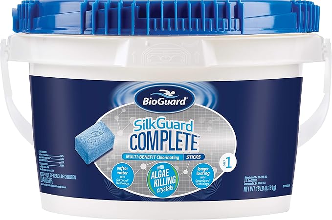 BioGuard SilkGuard Complete Chlorinating Sticks, 18 lb, Single Pack | Longer Lasting with SmartGuard Technology and Algae Killing Crystals, Formulated with SunShield Technology