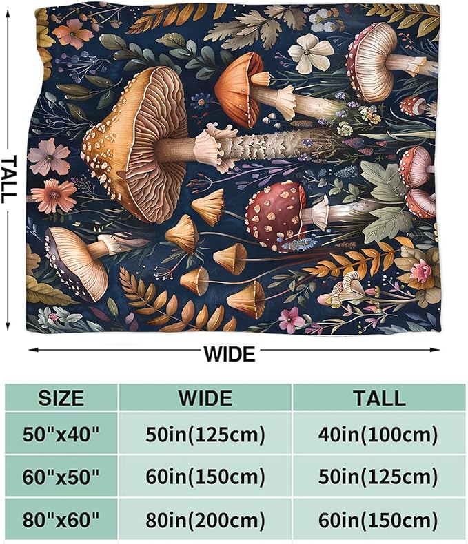 Tijuboni Mushroom Throw Blanket Mushroom Gifts for Girls Women Boys Men Kids Adults Soft Flannel Fleece Blanket for Couch Sofa Bed Home Decor 50"x60"