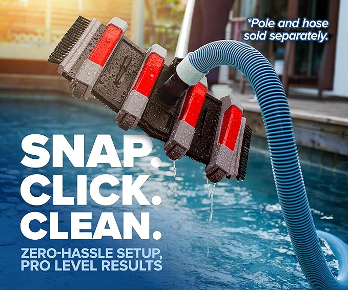 Pool Vacuum Head for Inground & Above Ground Pools with 15 Feet Aluminum Telescopic Pool Pole // Manual Swimming Pool Vacuum Cleaner Attachment Head with Wheels // Vinyl Liner Safe