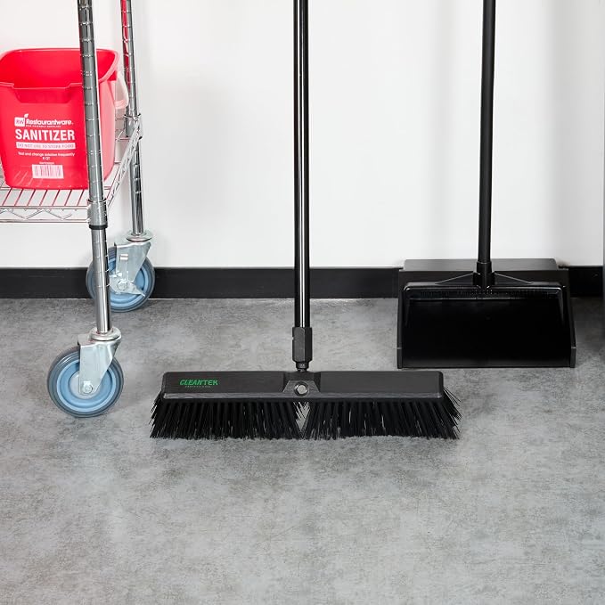 Restaurantware-BROOM HEAD ONLY: Clean Tek Professional 17.13-Inch Push Broom Head, 1 Heavy-Duty Cleaning Tool - Handle Sold Separately, Fine Flagged Bristles, Black Plastic, Outdoor Use