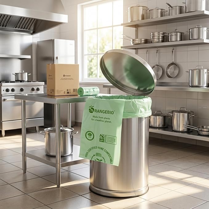 OrangeBio 55 Gallon Compostable Trash Bags, 60 Count, Heavy Duty Garbage Bags for Contractor, Yard Waste & Commercial Food Waste, Plant-Based, BPI ASTM D6400 & TÜV OK Compost Home Certified