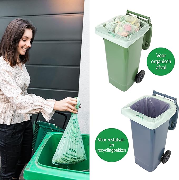bioMat Compostable Trash Bags 8 Gallon, 20 Count, Medium flat top Kitchen Food Scrap Bin Liners, BPI, CMA and OK Compost HOME certified, Meets the ASTM D6400 Standard