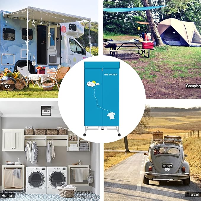 Portable Dryer, 110V 1000W Electric Clothes Dryer Machine, Double Layer Stackable, Stainless Steel, Blue, 15kg Capacity, Front Load, Ideal for Apartments, RV, Families, Campers