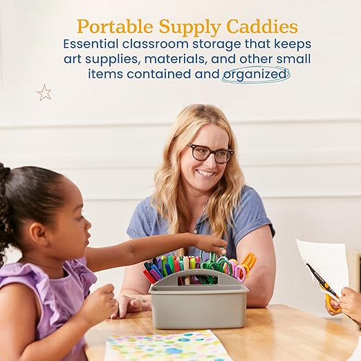 ECR4Kids 3-Compartment Small Plastic Caddy, Multipurpose Organization, Grey, 6-Pack