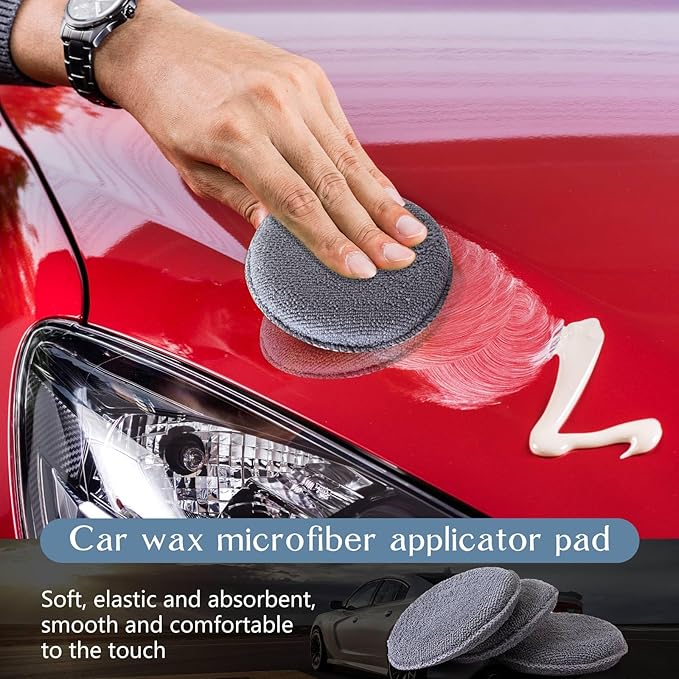 Tanlade 100 Pcs Car Detailing Microfiber Applicator Pad Wax Applicator Wash Microfiber Pads, 5 Inch Diameter (Grey)